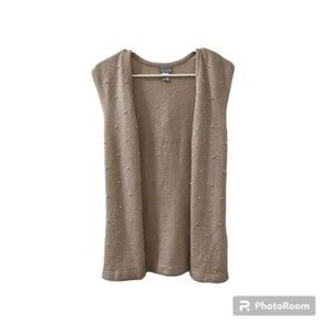 H&M Womens Beige Pearl Embellished Wool Blend Short Sleeve Open Cardigan Size XS